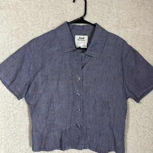 Flax By Jeanne Engelhart Purple Blend Linen Crop Peplum Top Small Lagenlook